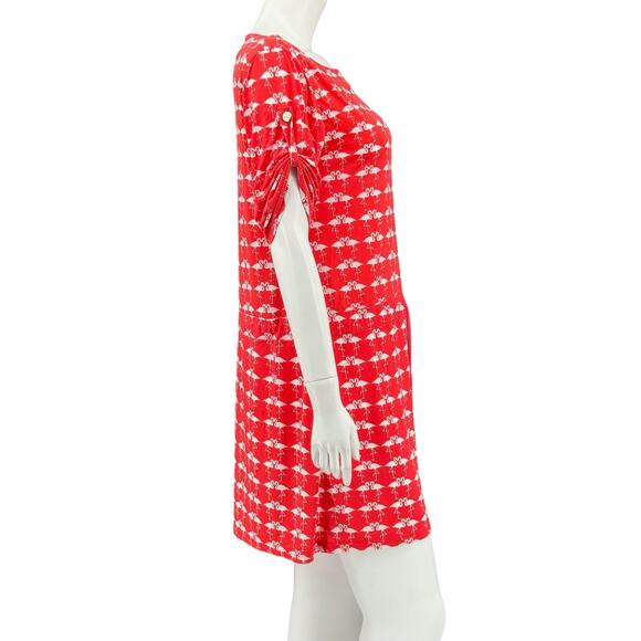 Tracy Negoshian Dress Womens Medium Red Mini Shift‎ Flamingos Resort Vacation - Picture 3 of 8